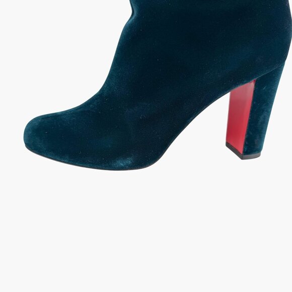 Christian Louboutin Moulamax Teal Velvet Block Heel Ankle Boots Size 38.5 US 8.5 - Picture 9 of 15